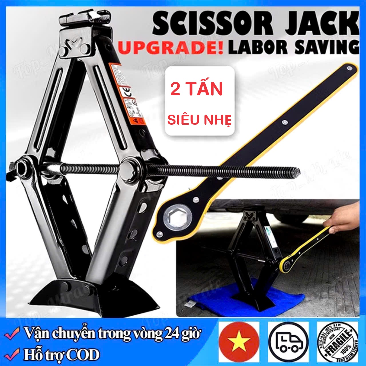 Kích Nâng Gầm Xe Con, Ô Tô , Xe Máy 2 Tấn Kèm Cờ Lê Nhỏ Gọn, Dễ Dàng Thay Thế Lốp Xe Khẩn Cấp Loại Dày
