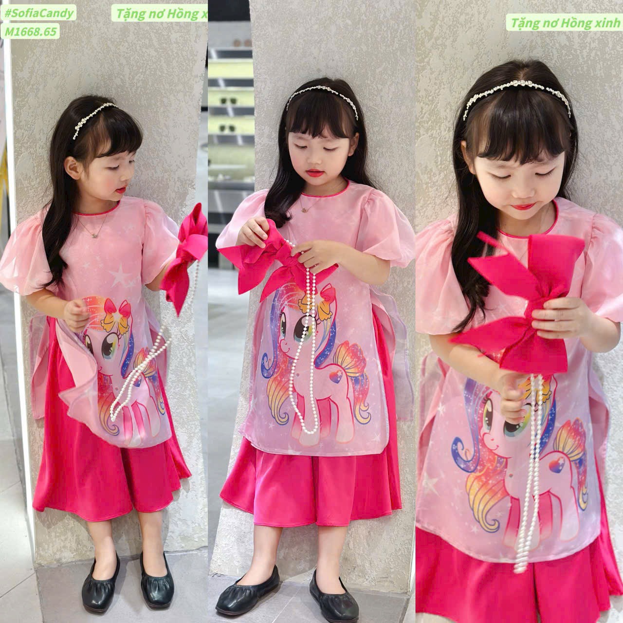 Áo dài cách tân ngựa pony cho bé gái