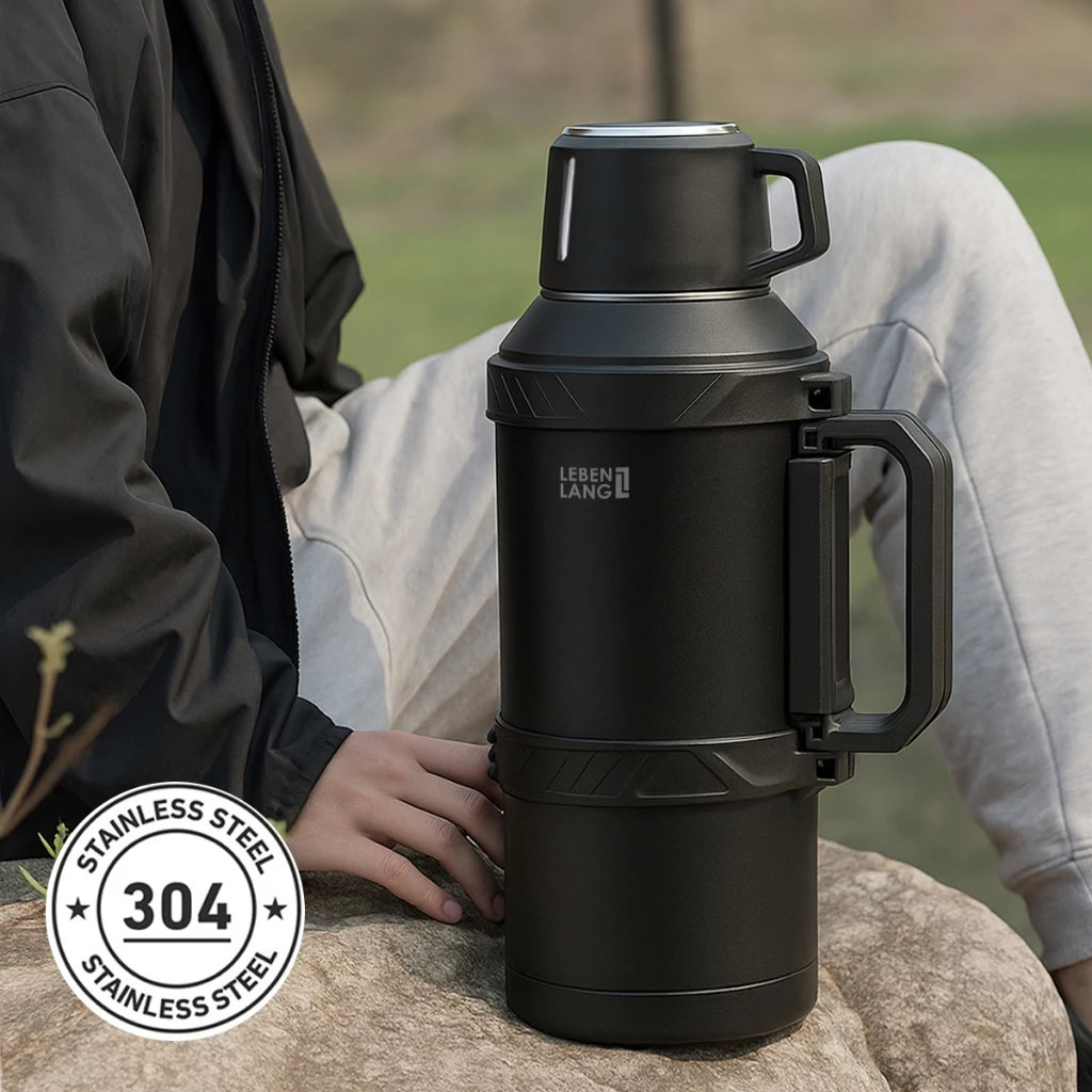 Bình giữ nhiệt Inox 316 Lê Bên Làng LBL3026/ LBL3025 dung tích 4L/ 6L có lõi lọc trà và dây đeo