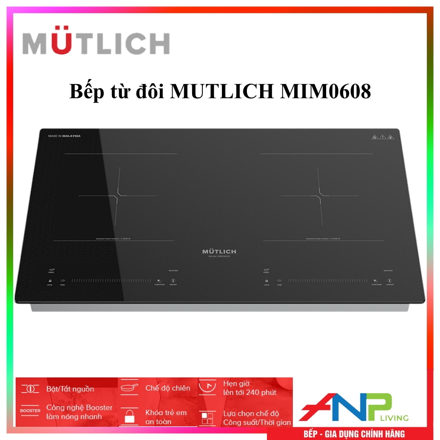 Bếp Từ Đôi MUTLICH MIM0608 (2 Vùng Nấu - 8 Mức Điều Chỉnh Nhiệt - Cảm Ứng Trượt SLIDER CONTROL NHẠY BÉN - Công Suất 3600W) - Hàng Chính Hãng