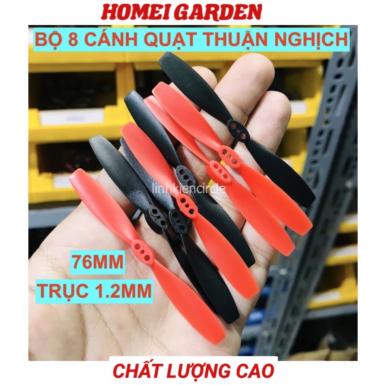 Bộ 8 cánh quạt má.y b.ay mini 4 thuận 4 nghịch đen đỏ 76mm trục 1.2mm phù hợp motor 1020 - D0002