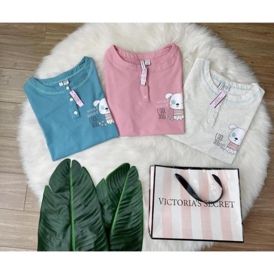 Bộ đồ nữ mặc nhà chất liệu vải thun cotton mát mẻ, hình thú chú chó nhỏ siêu cute