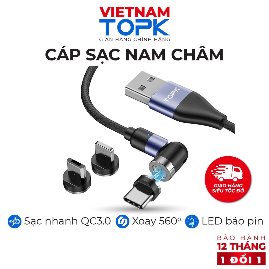 Dây sạc nam châm iPhone Type-C Micro USB TOPK AM66 - Sạc nhanh QC 3.0 - Hàng chính hãng