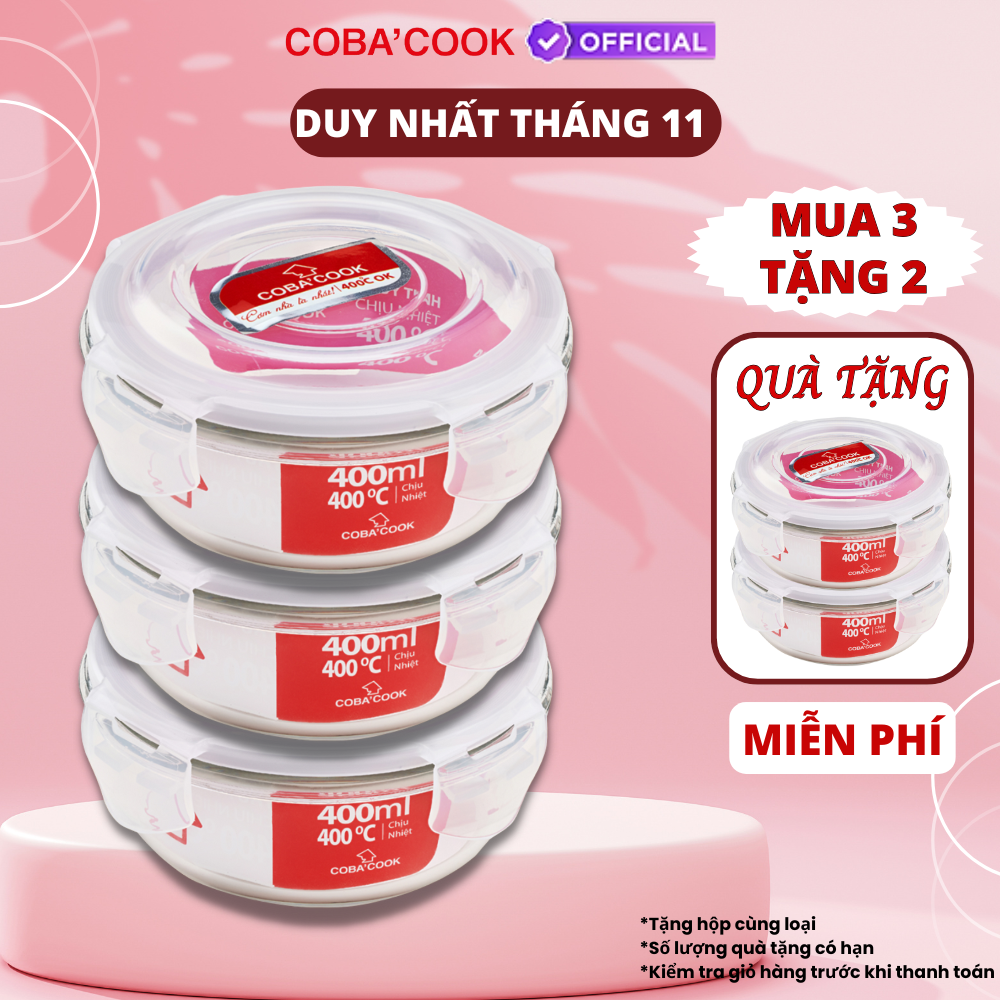 Bộ Hộp Đựng Thực Phẩm Bảo Quản Thức Ăn Thủy Tinh Chịu Nhiệt Mua 3 TẶNG 2