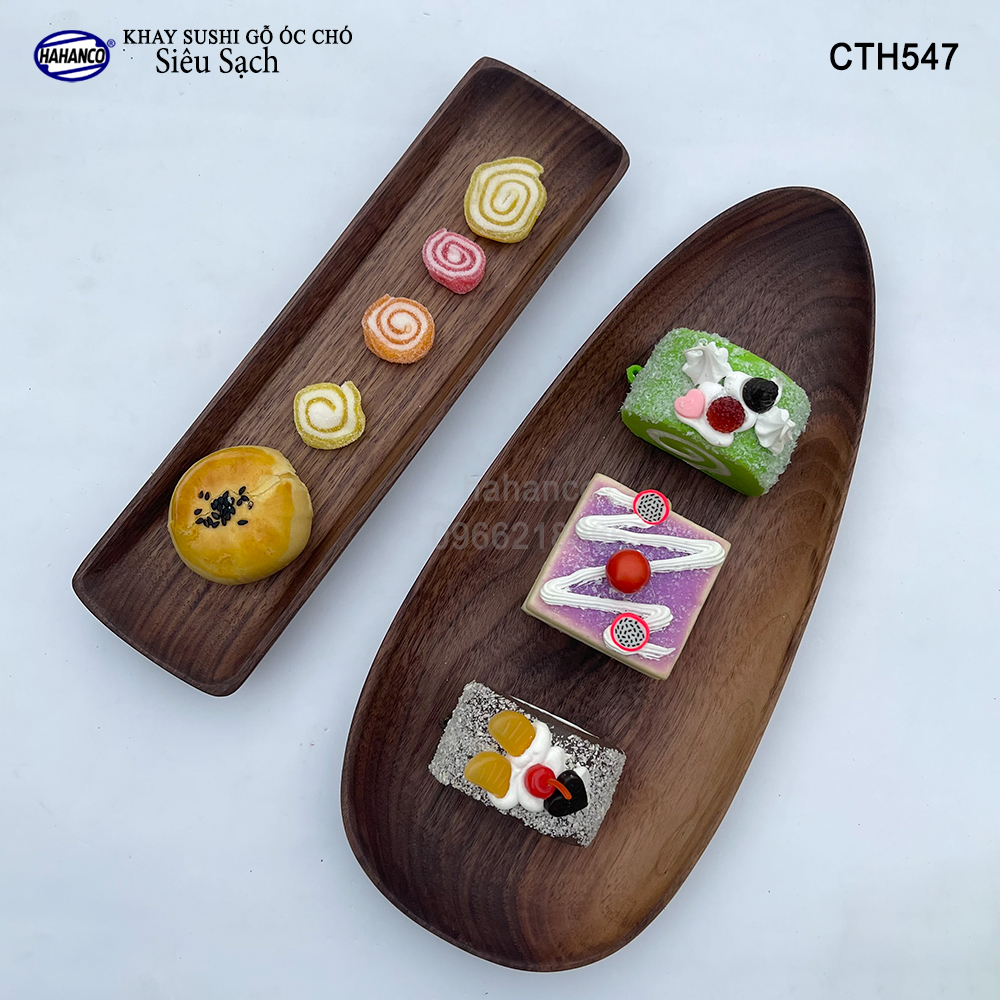 Khay Sushi gỗ Óc Chó nhập khẩu Mỹ nguyên khối - CTH547 - hàng Xuất Khẩu Nhật - đựng đồ ăn/trang trí - đĩa bánh mì/trái cây/bít tết/phụ kiện chụp ảnh, bày món ăn trong nhà hàng - Sang trọng trên bàn ăn