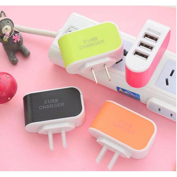 CỦ SẠC THÔNG MINH 3 CỔNG USB NHIỀU MÀU (GIAO MÀU NGẪU NHIÊN)