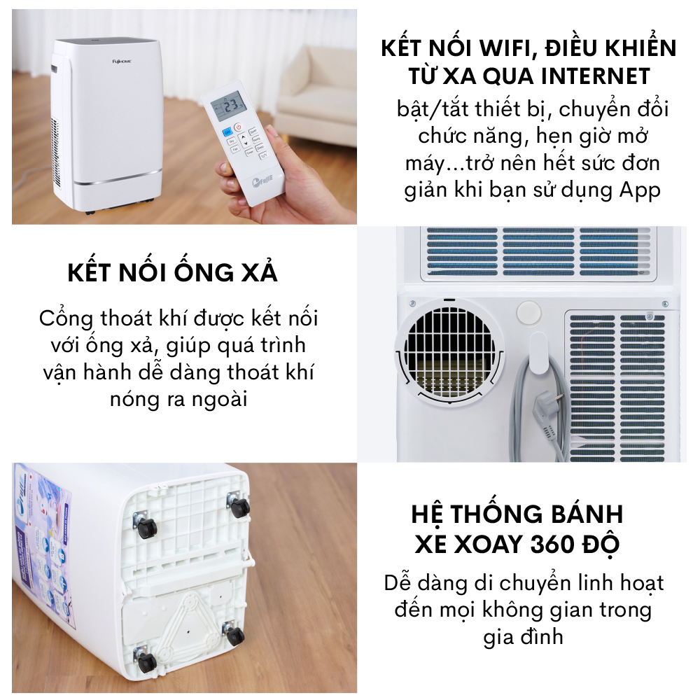 Hình ảnh Máy lạnh di động 12.000 BTU FUJIHOME PAC12, máy lạnh đứng di động mini kết nối Wifi điều khiển qua App, 4 chức năng, làm lanh, hút ẩm, lọc không khí, quạt - Hàng chính hãng