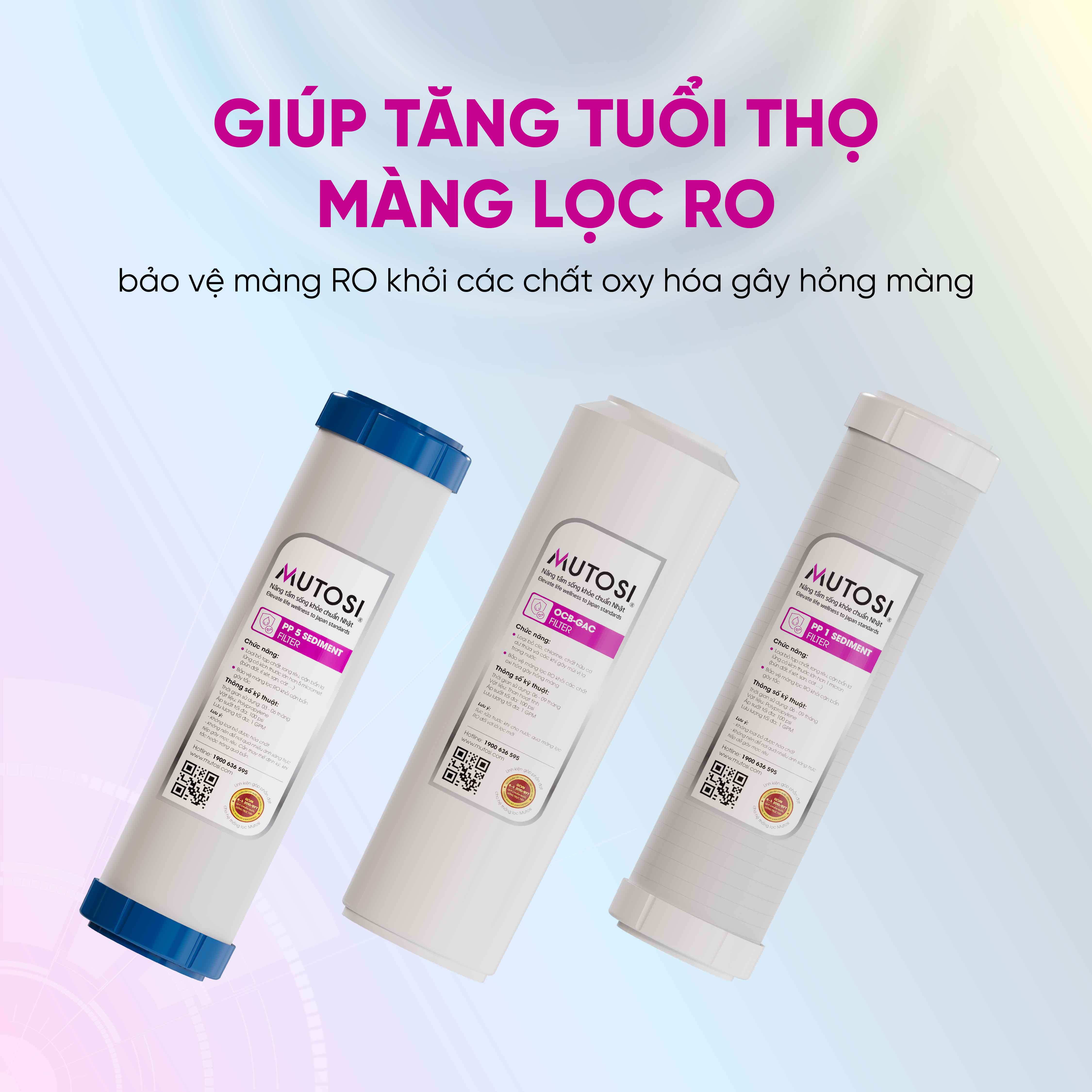Combo 3 Lõi lọc nước Mutosi 1,2,3 - Lõi lọc thô - Thay được 90% máy lọc nước RO trên thị trường