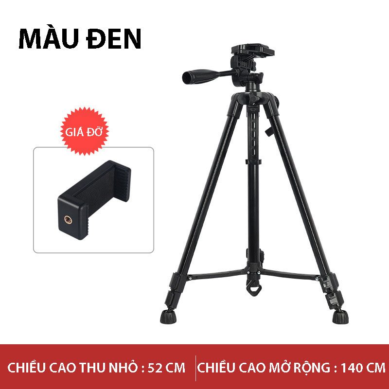 Gậy 3 Chân Máy Ảnh Chụp Hình Selfie Tự Sướng Tripod Floveme 3366 - 03 cách xoay, 360 độ - Cao 150cm Kèm Giá Đở Điện Thoại -  Hàng chính hãng