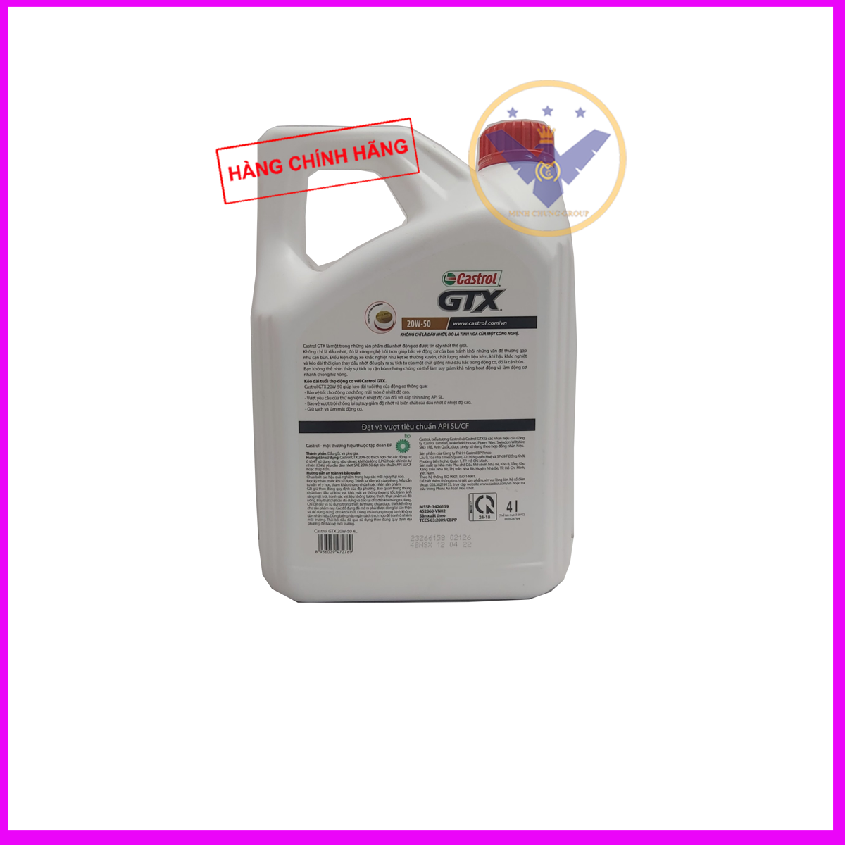 COMBO nhớt ô tô cao cấp Castrol GTX 20W-50 can 4L + Súc rửa động cơ Bluechem 250ml