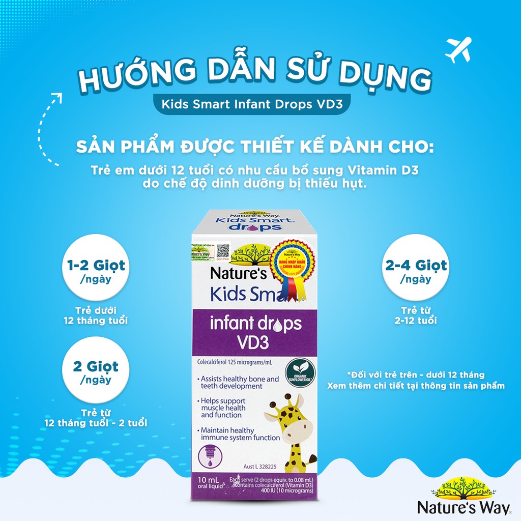 Siro Uống Nature's Way Kids Smart Infant Drops VD3 Bổ Sung Vitamin D Cho Bé Phát Triển Tốt 10ml