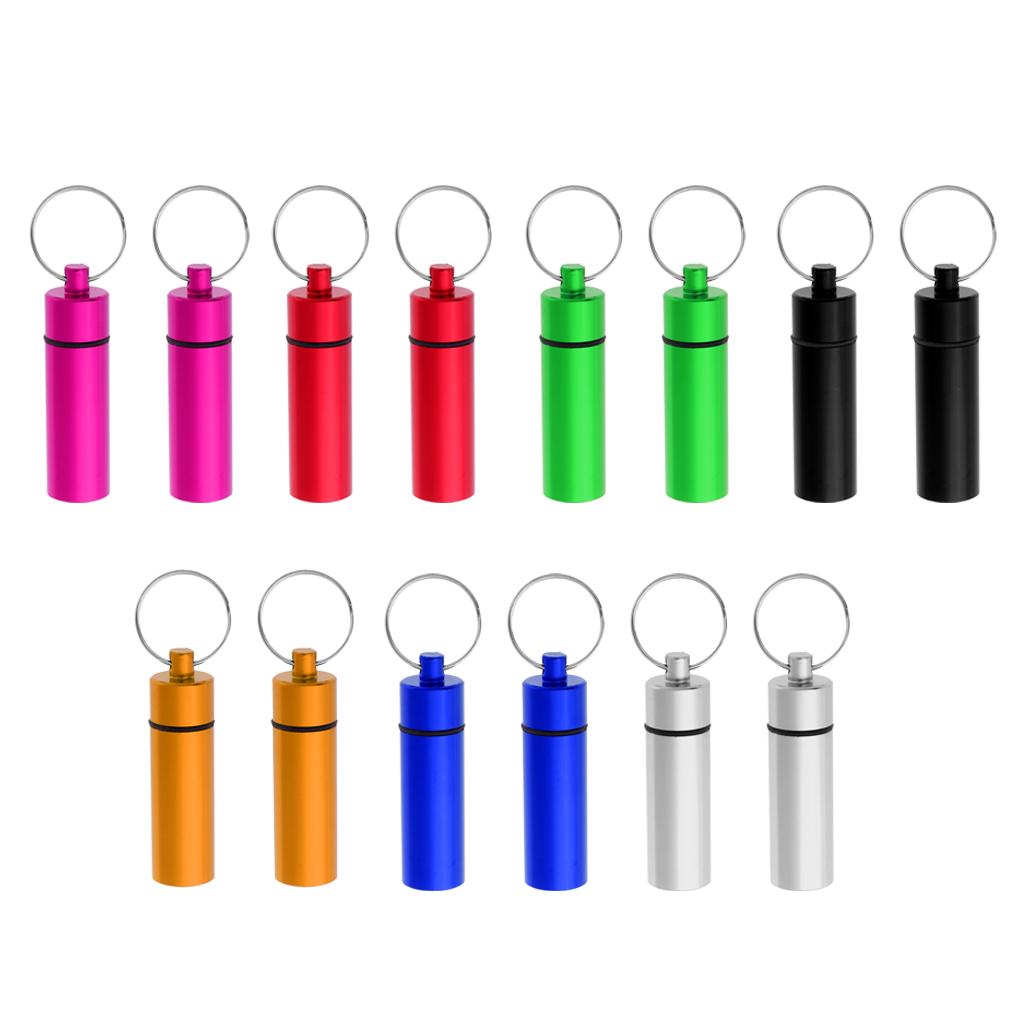 2Pcs Waterproof Aluminum Pill Box Case Bottle Cache Drug Holder Keychain