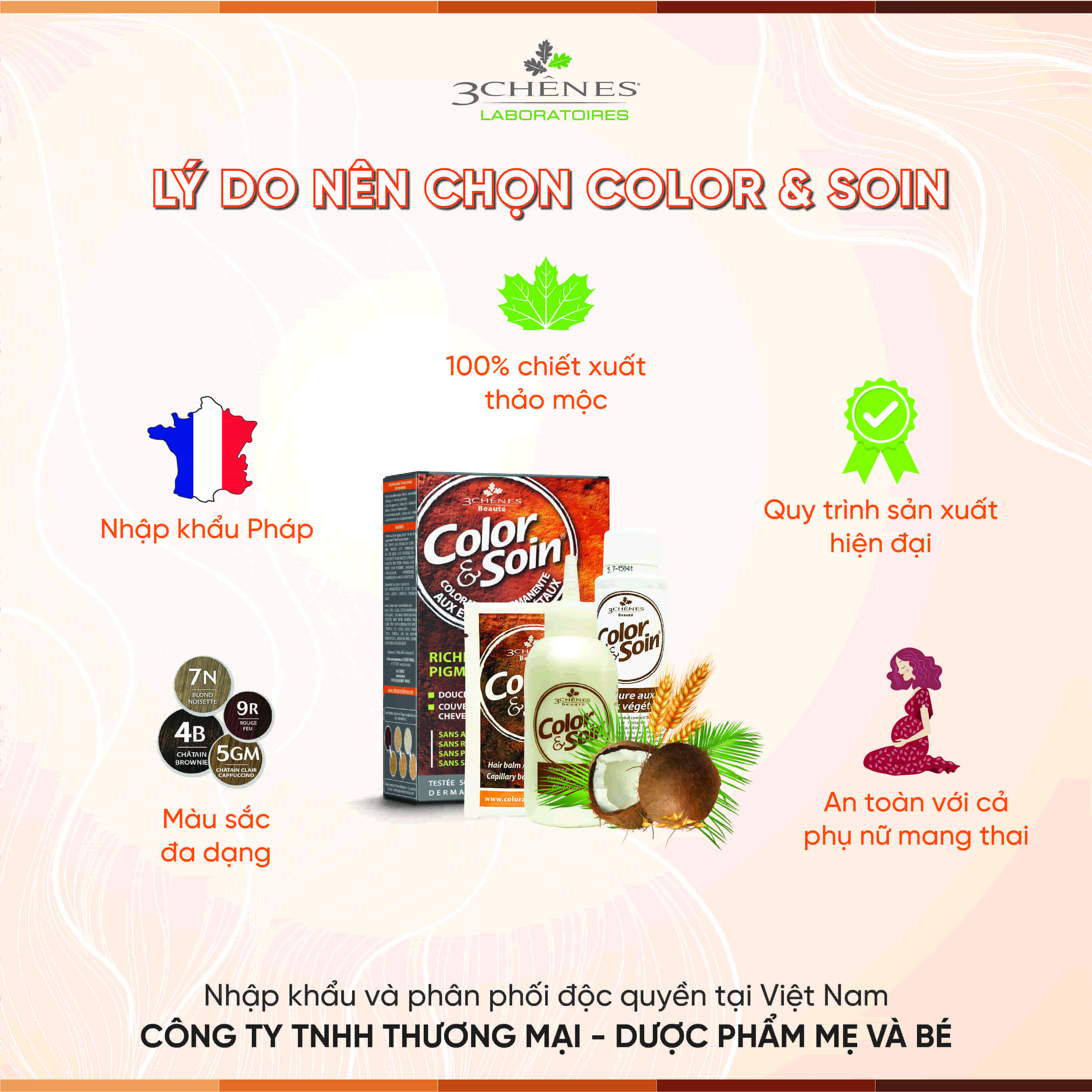 Thuốc Nhuộm Tóc Phủ Bạc 3 CHENES COLOR&SOIN CHOCOLATE BROWN 5B_MÀU NÂU SOCOLA _Thảo dược Tự nhiên, An toàn Không chứa Amoniac [Nhập khẩu Pháp]