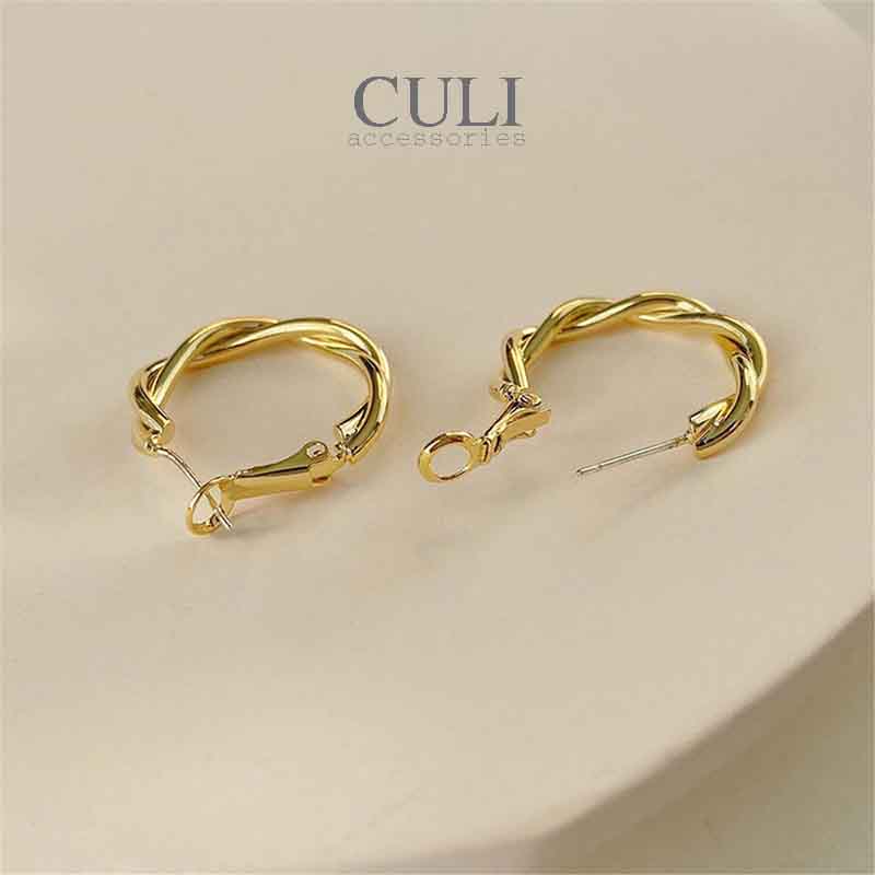 Khuyên tai tròn xoắn mạ vàng thời trang, style Hàn Quốc HT682 - Culi accessories