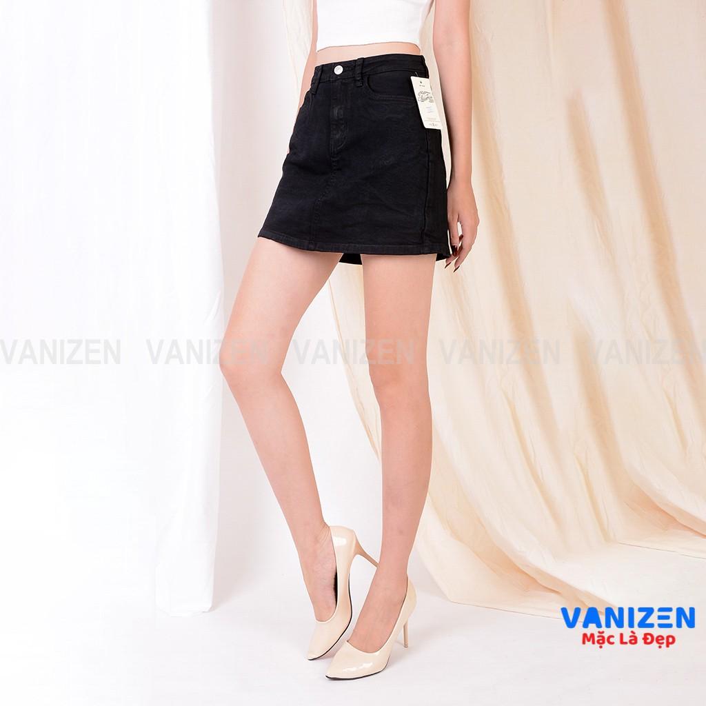 Quần váy jean nữ đẹp lưng cao cạp cao màu đen trắng trơn gấu căn bản hàng cao cấp mã 402 VANIZEN
