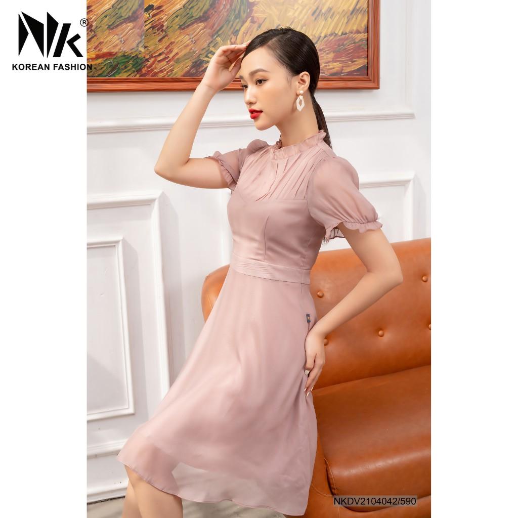 Váy Nữ Dáng Xoè NK FASHION Tay Bồng Xếp Ly Ngực, Chất Liệu Lụa Hàn Cao Cấp Chống Nhăn Xù NKDV2104042