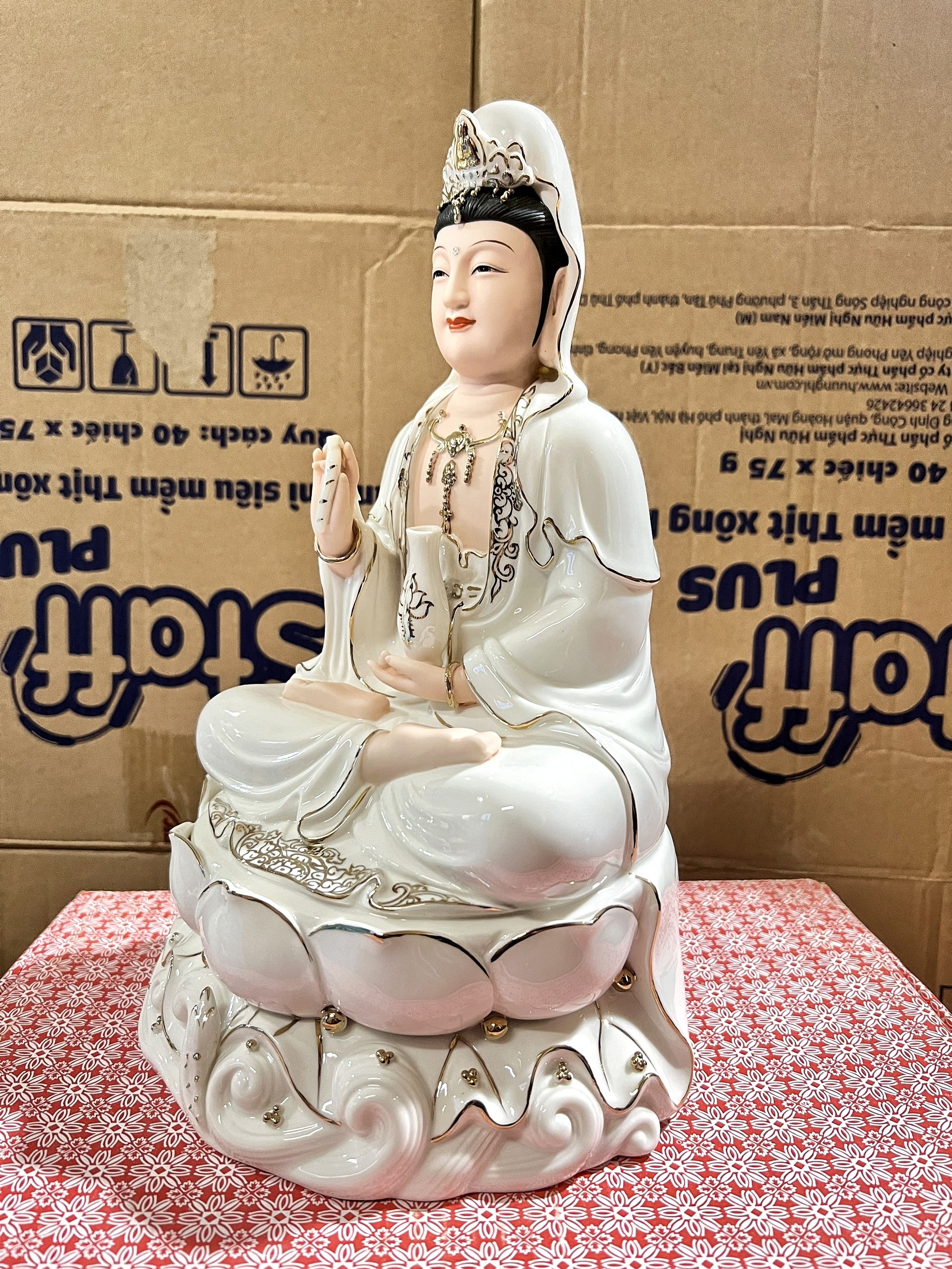 Tượng Quan Âm Sứ Trắng Cao Cấp Nhập khẩu cao 30cm