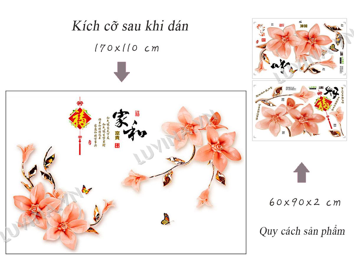 Bộ 2 tờ Decal dán tường hoa ly cam - HP30