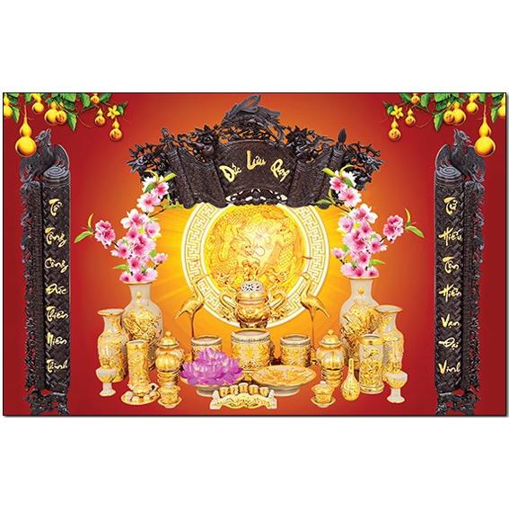 Hình mâm ngũ quả, liễng thờ, trang trí phía sau bàn thờ, rồng phụng đèn thờ câu đối trang trí dán sau bàn thờ gia tiên