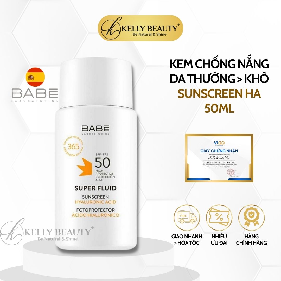 Kem Chống Nắng Dưỡng Ẩm BABE Super Fluid Sunscreen SPF 50 | Kelly Beauty