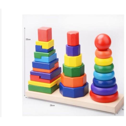 Đồ chơi tháp xếp chồng gỗ 3 cọc Montessori