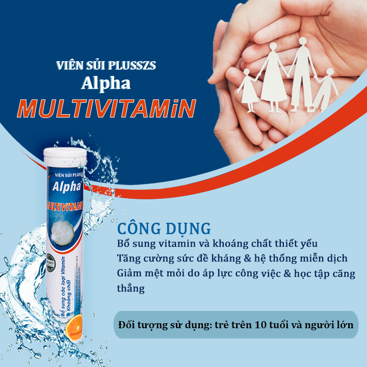 Viên sủi tăng cường đề kháng Plusszs Alpha Multivitamin hỗ trợ bổ sung vitamin và khoáng chất giúp cơ thể khỏe mạnh giảm mệt mỏi. Hộp 20 viên