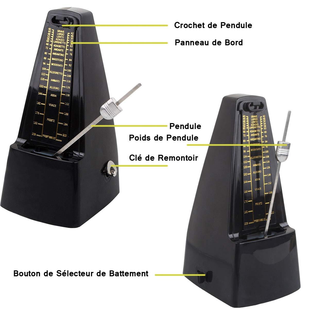 Metronome cơ học chuyên nghiệp, máy đếm nhịp cơ học phổ quát với độ chính xác cao cho piano, trống, violin, guitar - với nhạc chuông, lý tưởng cho những người yêu âm nhạc, người mới bắt đầu -