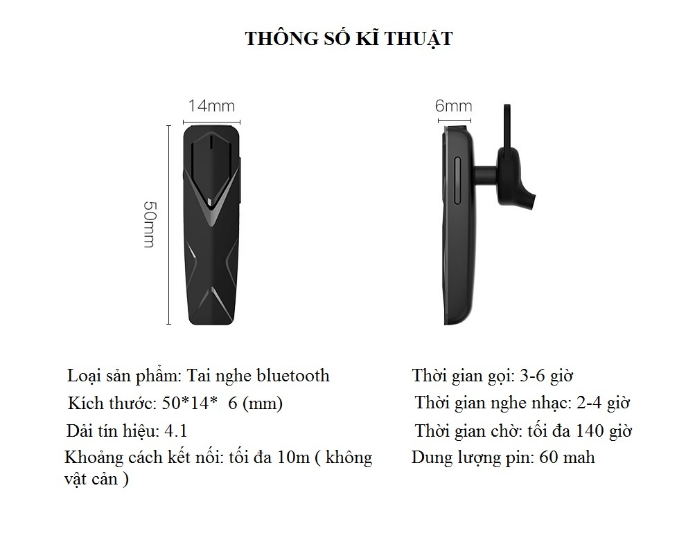 Tai nghe  nhét tai Bluetooth có mic đàm thoại dtptx7 dtpt144