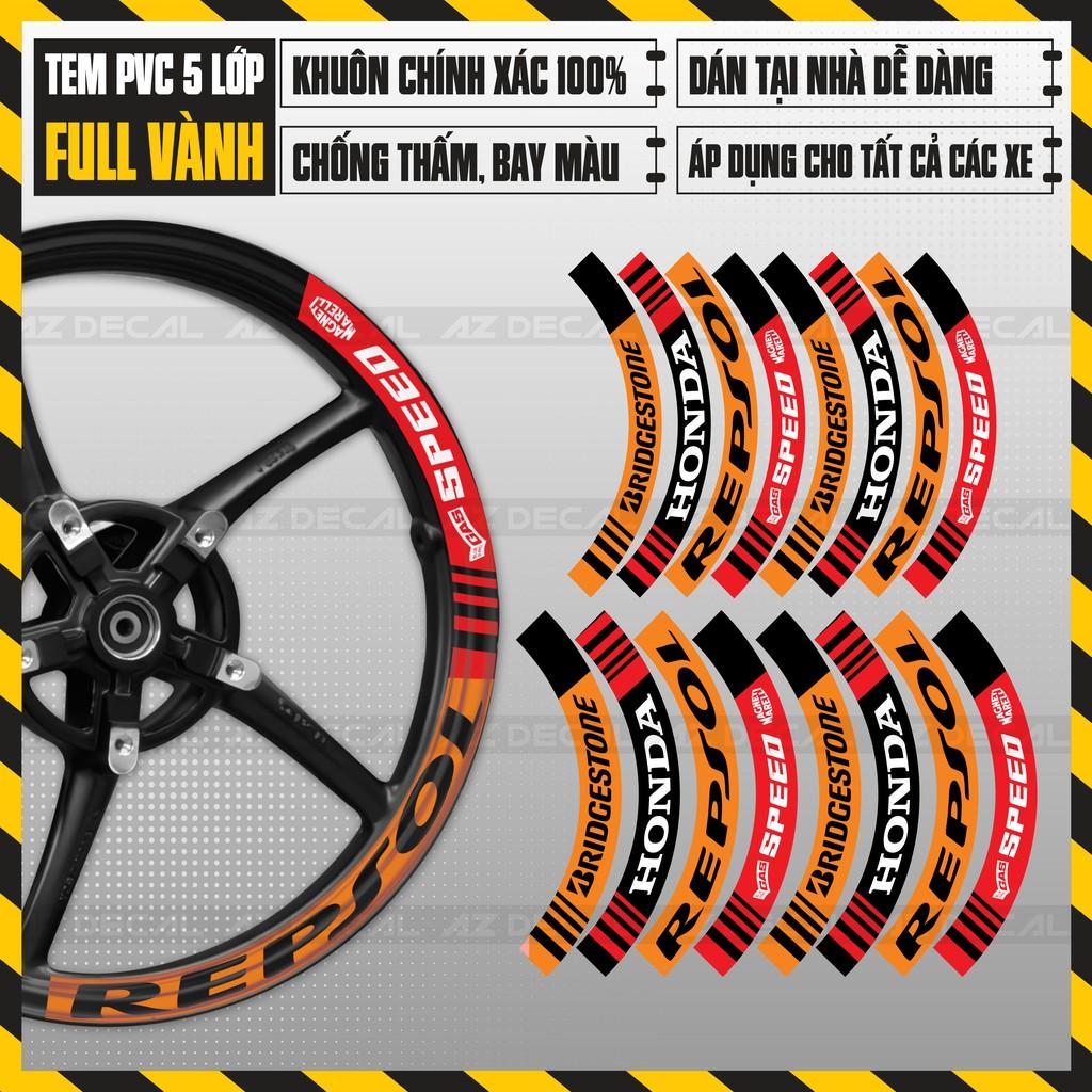 Tem Dán Vành Full Bánh Mẫu Repsol | FullV03 | Decal PVC Cao Cấp Thiết Kế Kín Vành, Chống Nước, Bền Màu