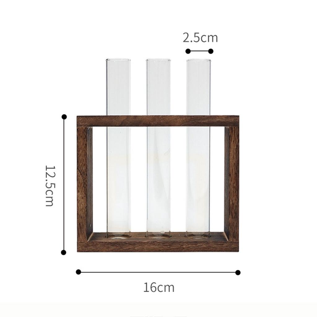 Lọ Cắm Hoa Thủy Tinh Hình Trụ Có Giá Đỡ Bằng Gỗ Dùng Trang Trí Bàn Làm Việc
