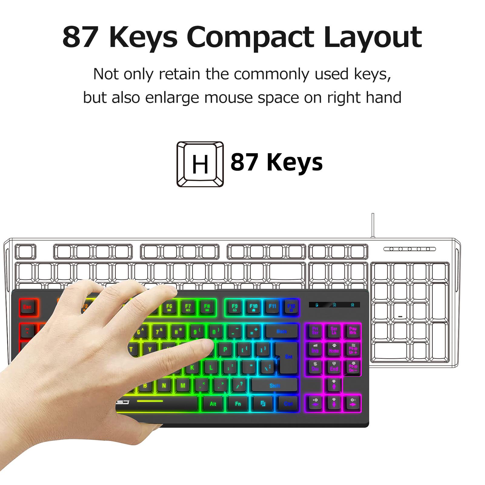 HXSJ L100 2.4G Wireless Membrane Keyboard 87 Keys Layout RGB Light Effect ABS Key Cap Built-in 1800mAh Lithium Battery
