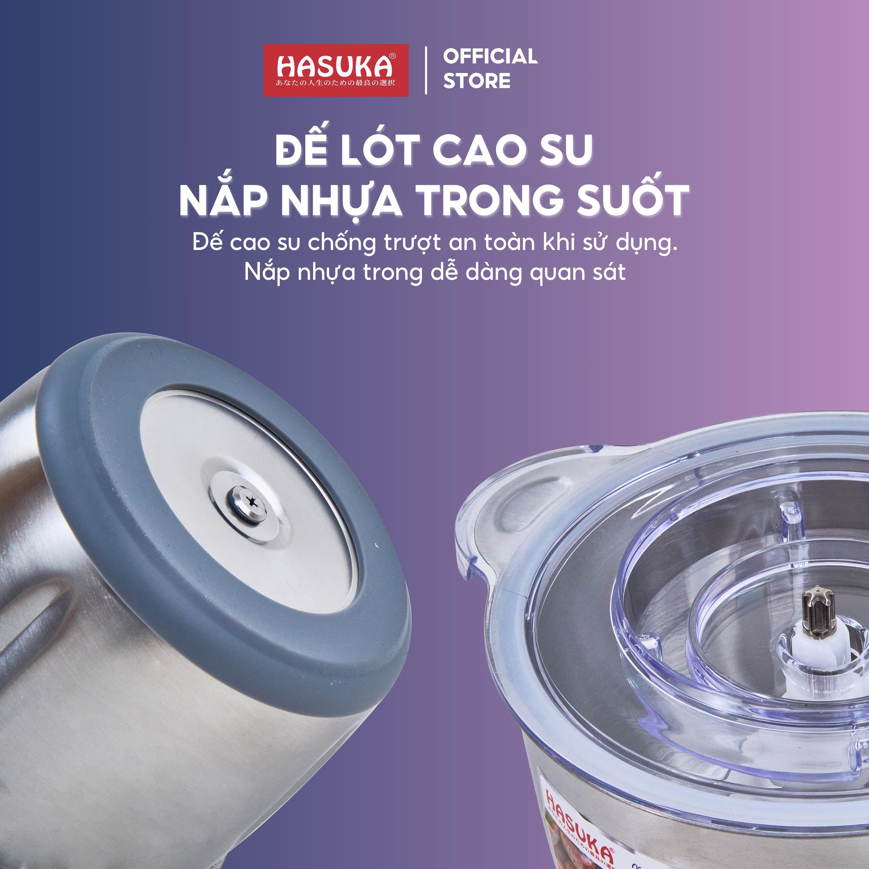 Máy xay thịt Hasuka HSK-123 dung tích 2 L, cối inox 304 dày dặn không lo nứt vỡ, 2 tầng lưỡi dao xay nhanh hơn - HÀNG CHÍNH HÃNG