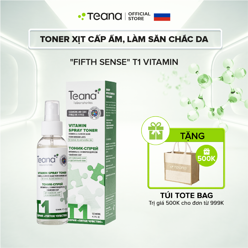 Toner Teana &quot;Fifth Sense&quot; T1 Vitamin Spray dạng xịt cấp ẩm, làm săn chắc da với chiết xuất tảo vi sinh và vitamin A, E