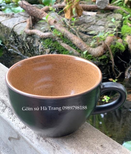 Cốc cafe Capuchino gốm sứ Bát Tràng cao cấp không chì Men đen lòng nâu gốm hạt tiêu