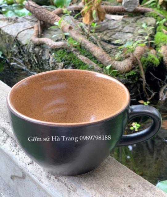 Cốc cafe Capuchino gốm sứ Bát Tràng cao cấp không chì  Men đen lòng nâu gốm hạt tiêu