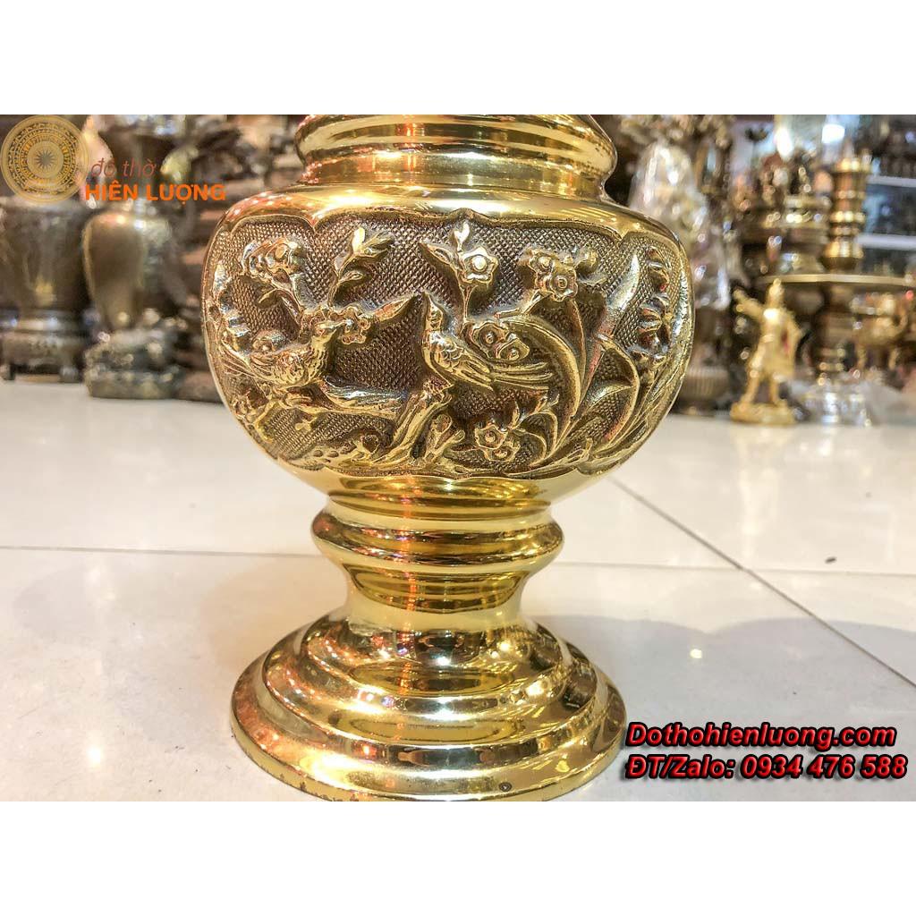Lọ Hoa Bằng Đồng Hoa Văn Cây Trúc Cao 30cm