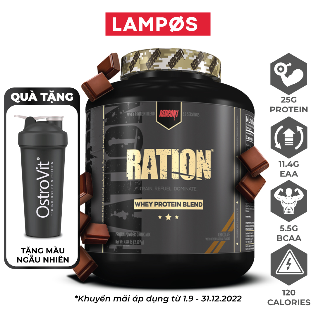 [Chính hãng] Redcon1 Ration Whey Protein (2.1KG), Sữa Tăng Cơ, Hỗ Trợ Đốt Mỡ, Bổ Sung 25G Protein, 11.4G EAA, 5.4G BCAA, 65 Lần Dùng | Nhập Khẩu USA