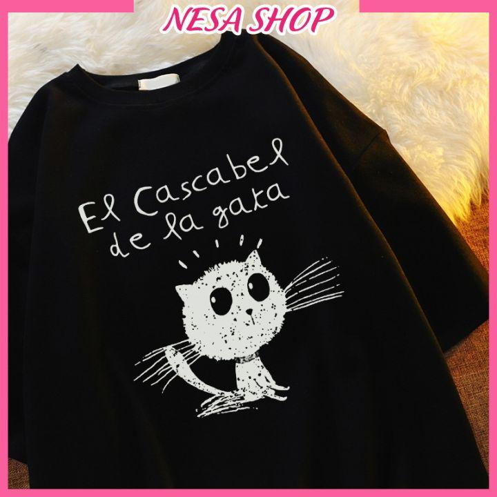 Áo thun nam nữ form rộng, Áo phông tay lỡ, chất liệu thun cotton co giãn, áo unisex in hình Mèo NeSa Shop