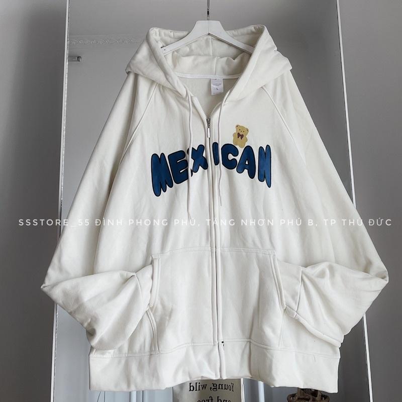 Hình ảnh Áo khoác hoodie zip Mexican có nón vải nỉ bông màu trắng, đen form rộng unisex nam nữ - SSSTore