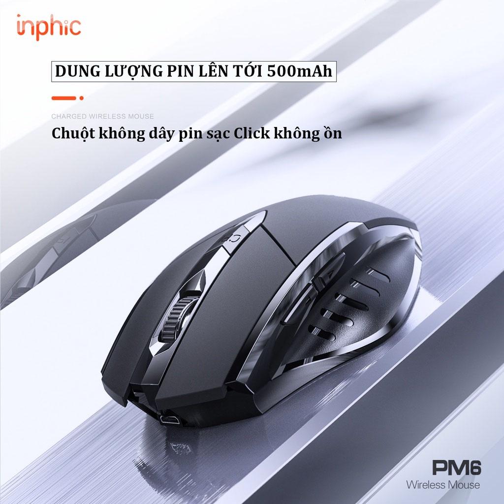 Chuột không dây Pin Sạc Inphic PM6 - Chuột gaming Bluetooth, Wireless cao cấp chống ồn bấm siêu êm không cần thay pin-Hàng chính hãng
