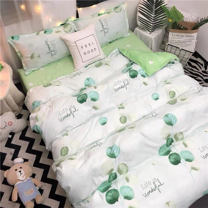 BỘ CHĂN GA GỐI POLY LÁ XANH