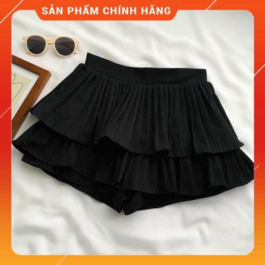 BIGSIZE 50-90KG Chân váy dập ly 2 tầng cotton lạnh cạp cao màu đen bigsize Quảng Châu kn ngoại cỡ đi biển dự