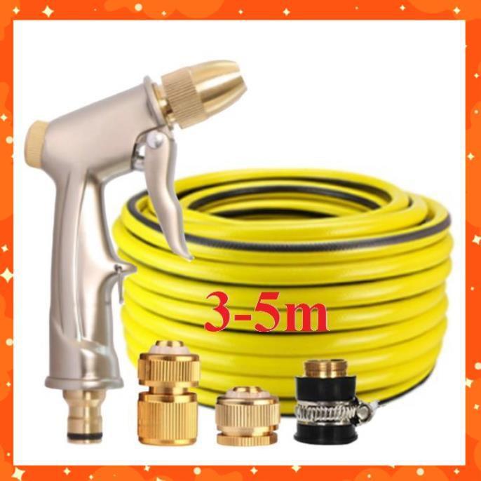 Bộ dây vòi xịt nước rửa xe, tưới cây . tăng áp 3 lần, loại 3m, 5m 206701-1Yđầu đồng, cút đồng, d.vàng