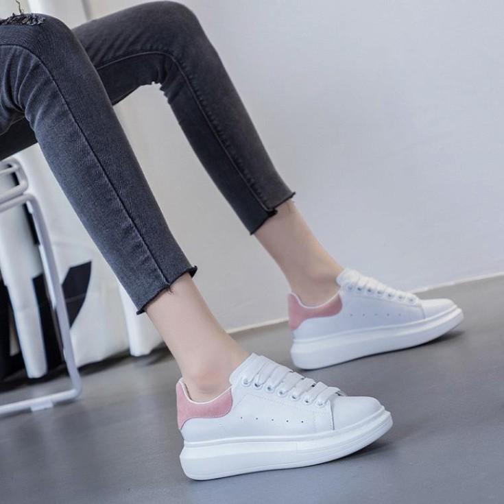 Giày Sneakers Nữ, Giày Thể Thao Nữ Giày Thể Thao McQueen Cao 3Cm Màu Trắng Phối- Hồng Hottrend Cá Tính Năng Độn