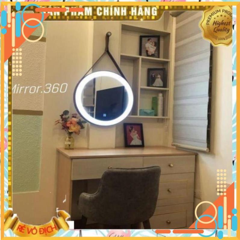 GƯƠNG TRÒN ĐÈN LED VIỀN DA (size 60cm) - Bảo hành mặt gương TRỌN ĐỜI - Gia Dụng Lam Anh