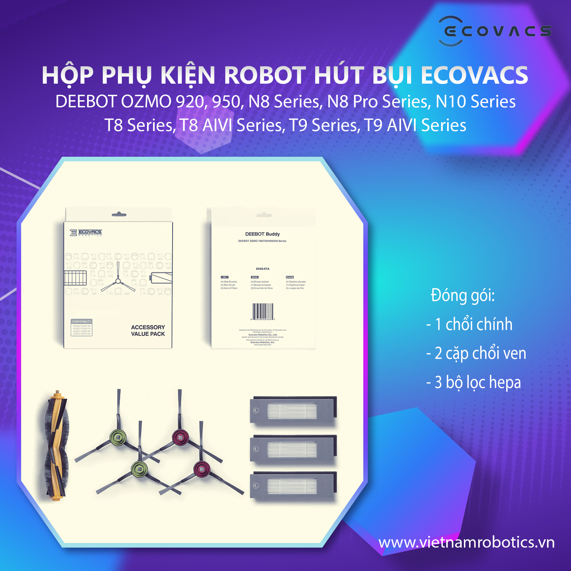 Hộp phụ kiện Deebot Ozmo 920/ 950/ N8/ T8/ T9 - Hàng chính hãng