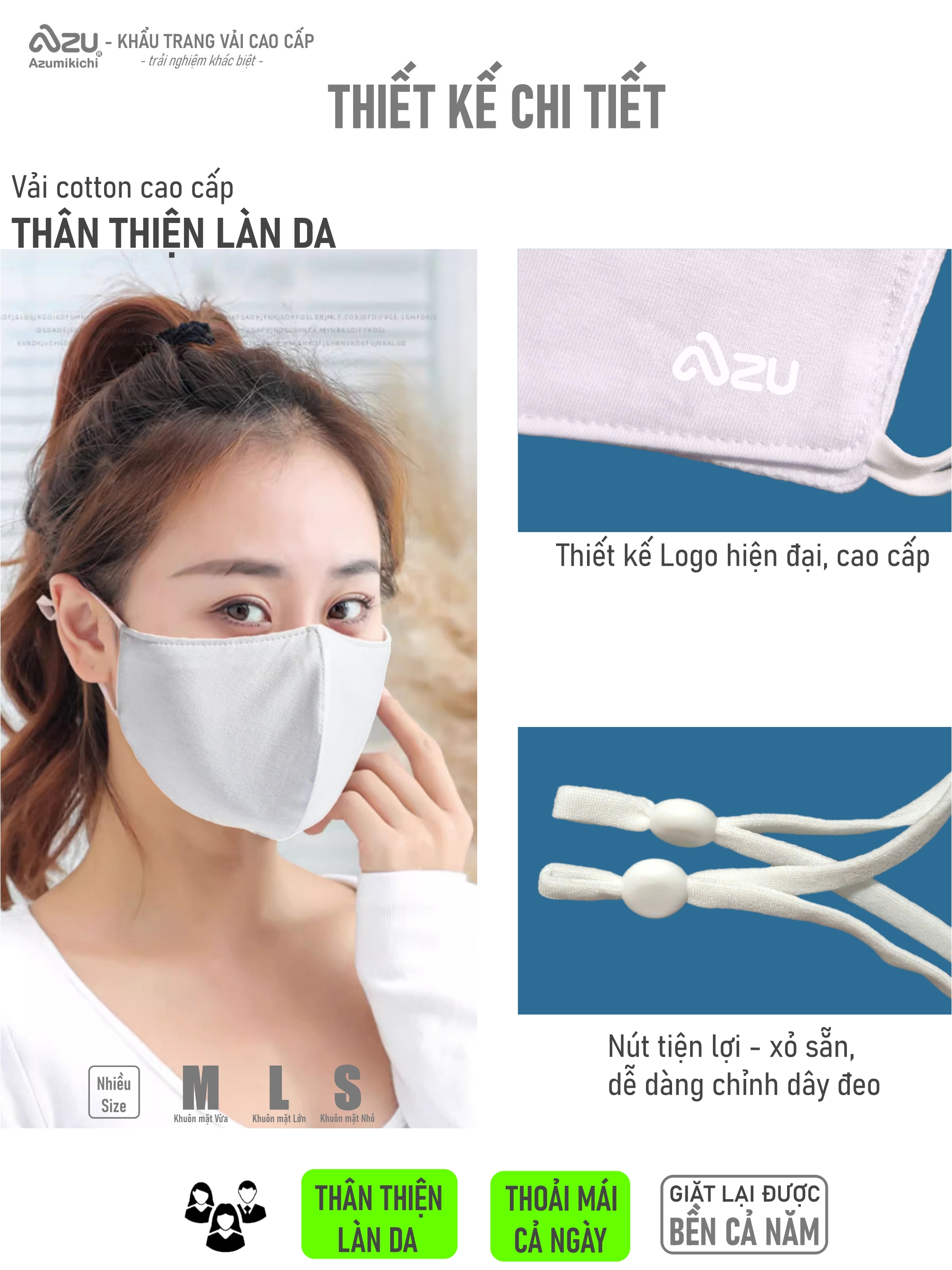 Khẩu trang làm việc LAVI màu trắng, khau trang văn phòng làm bằng vải thun 100% cotton cao cấp, khẩu trang 3d thương hiệu Azumikichi