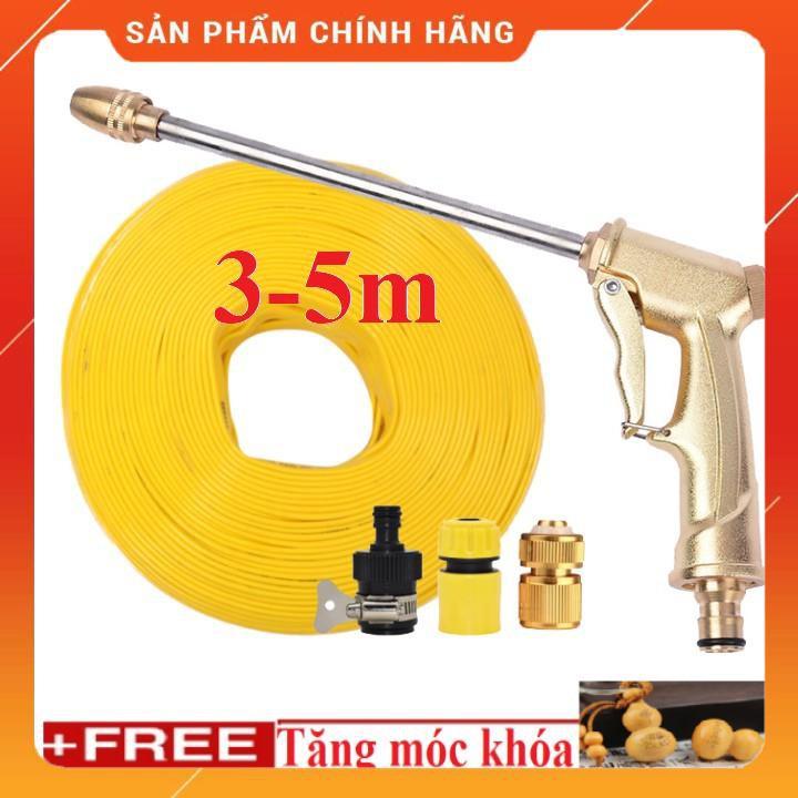 Bộ dây vòi xịt nước rửa xe,tưới cây ,tăng áp 3 lần,loại 3m,5m 206701-3 đầu đồng,cút đồng,nối nhựa d+ móc khoá