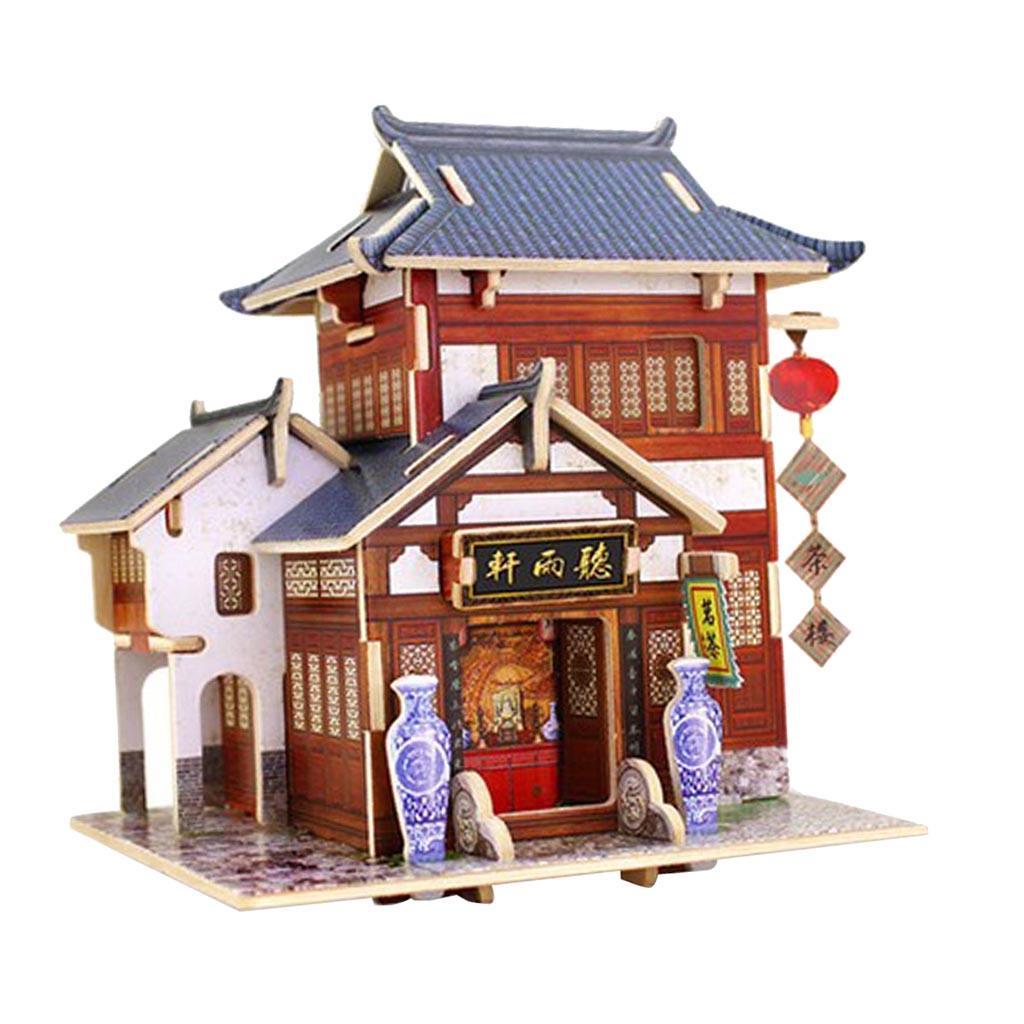 1/24 Wooden Dollhouse Miniature Chinese House with Furniture, DIY Dollhouse Assembly Kit, 1:24 Scale Creative Room