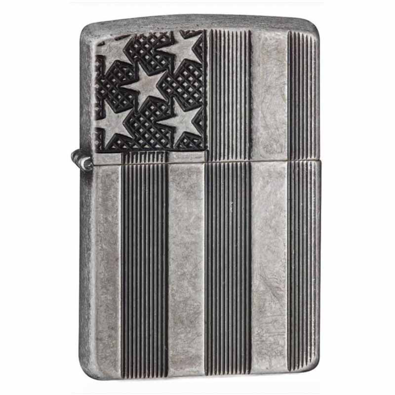 Bật Lửa Zippo Armor US Flag Antique Silver Plate 28974